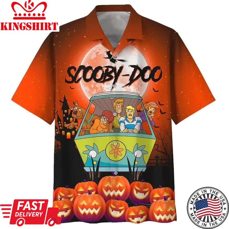 Scooby-Doo Trendy Hawaiian Shirt Scooby-Doo Halloween Pumpkins Orange Hawaii Shirt Cute Scooby-Doo Aloha Shirt 2022