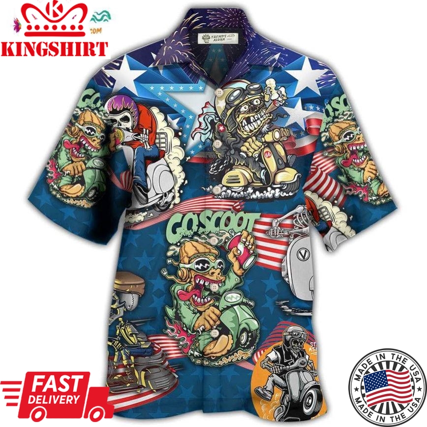 Scooter And Skull Usa Flag Hawaiian Shirt