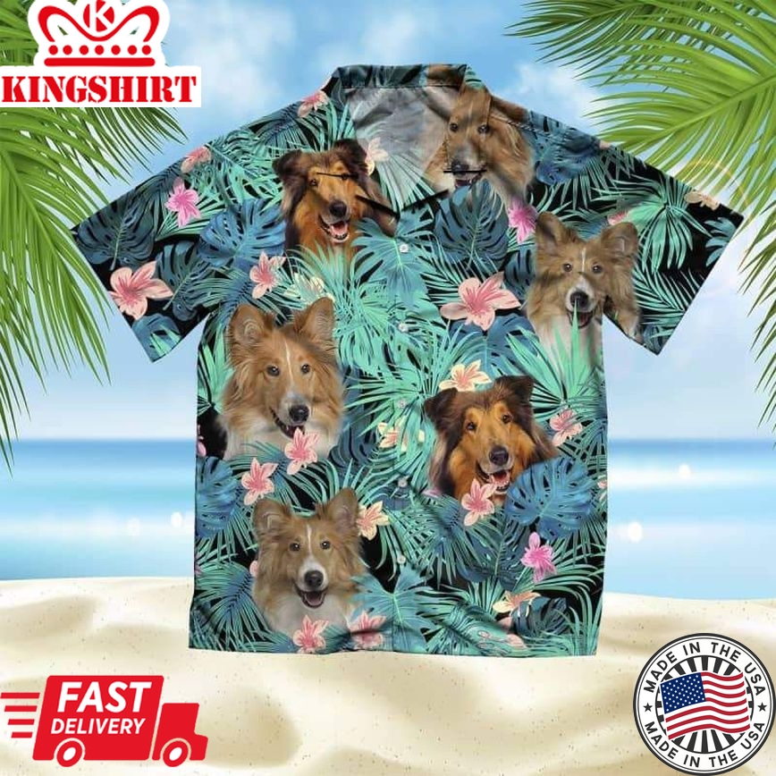 Scotch Collie Trendy Hawaiian Shirt, Dog Summer Leaves Trendy Hawaiian Shirt, Unisex Print Aloha Short Sleeve Casual Shirt Summer Gifts