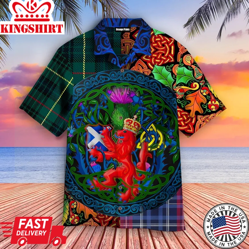 Scotland Rampant Lion With Thistle St. Patrick's Day Trendy Hawaiian Shirt For