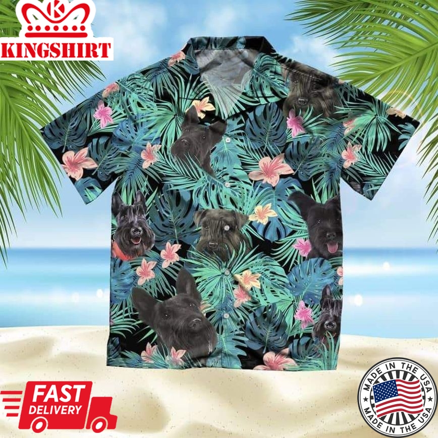 Scottish Terrier Trendy Hawaiian Shirt, Dog Summer Leaves Trendy Hawaiian Shirt, Unisex Print Aloha Short Sleeve Casual Shirt Summer Gifts