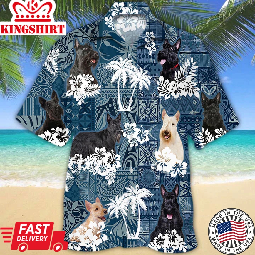 Scottish Terrier Trendy Hawaiian Shirt, Flowers Aloha Shirt For Dog Lovers, Men's Trendy Hawaiian Shirt, Women's Trendy Hawaiian Shirt