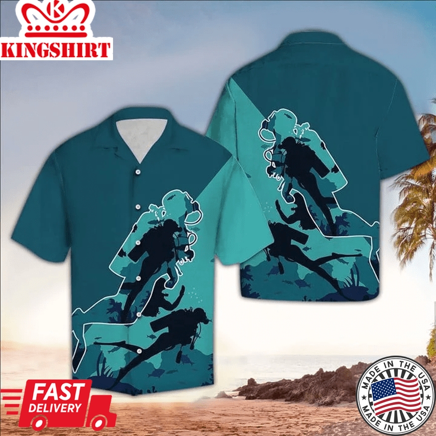 Scuba Apparel, Scuba Button Up Shirt, Scuba Trendy Hawaiian Shirt, Perfect Scuba Clothing