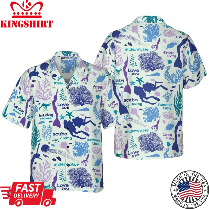 Scuba Diver And Sea Pattern V1 Hawaiian Shirt