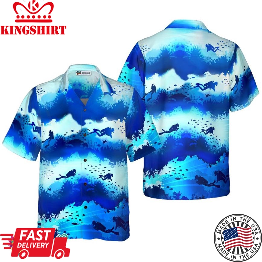 Scuba Diver Under Sea Cave Hawaiian Shirt