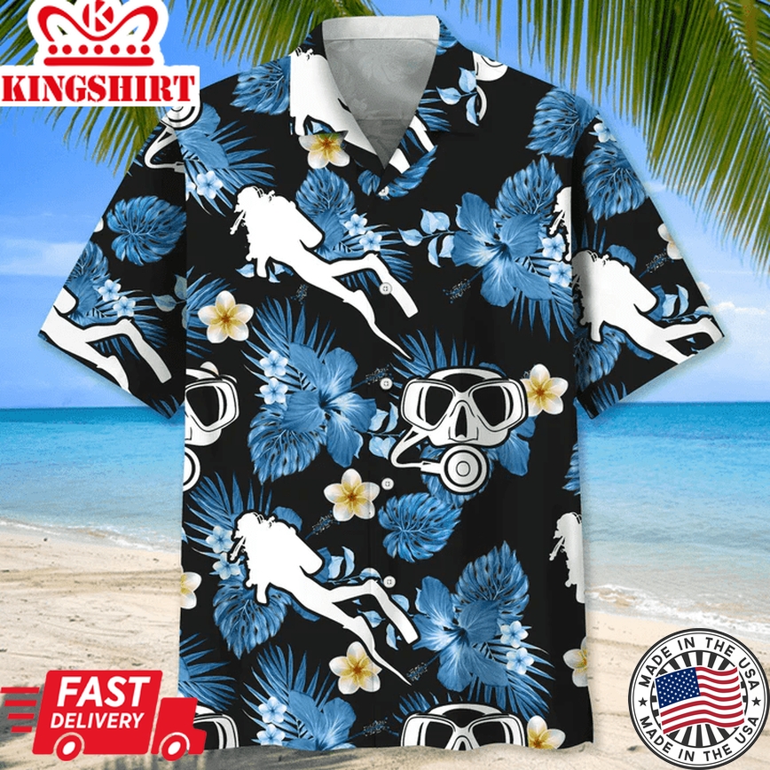 Scuba Diving Blue Nature Trendy Hawaiian Shirt, Scuba Diving Shirt, Scuba Diver Shirt, Trendy Hawaiian Shirt For Men And Women