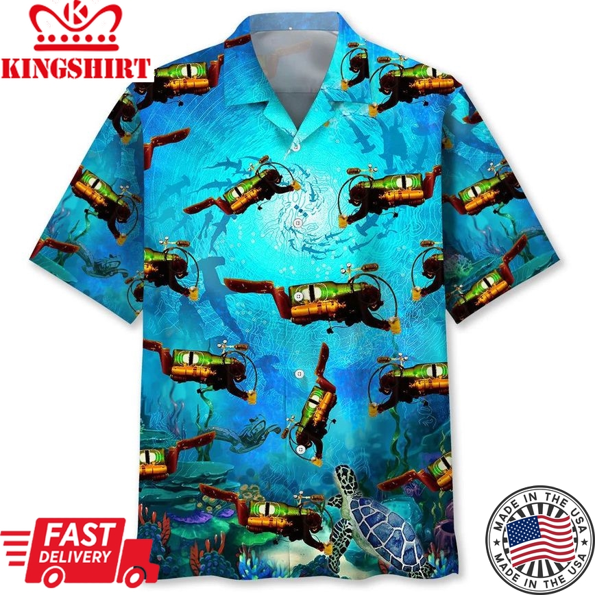 Scuba Diving Creature Trendy Hawaiian Shirt