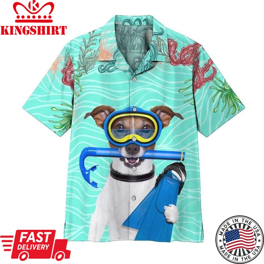 Scuba Diving Jack Russell Terrier Dog Trendy Hawaiian Shirt