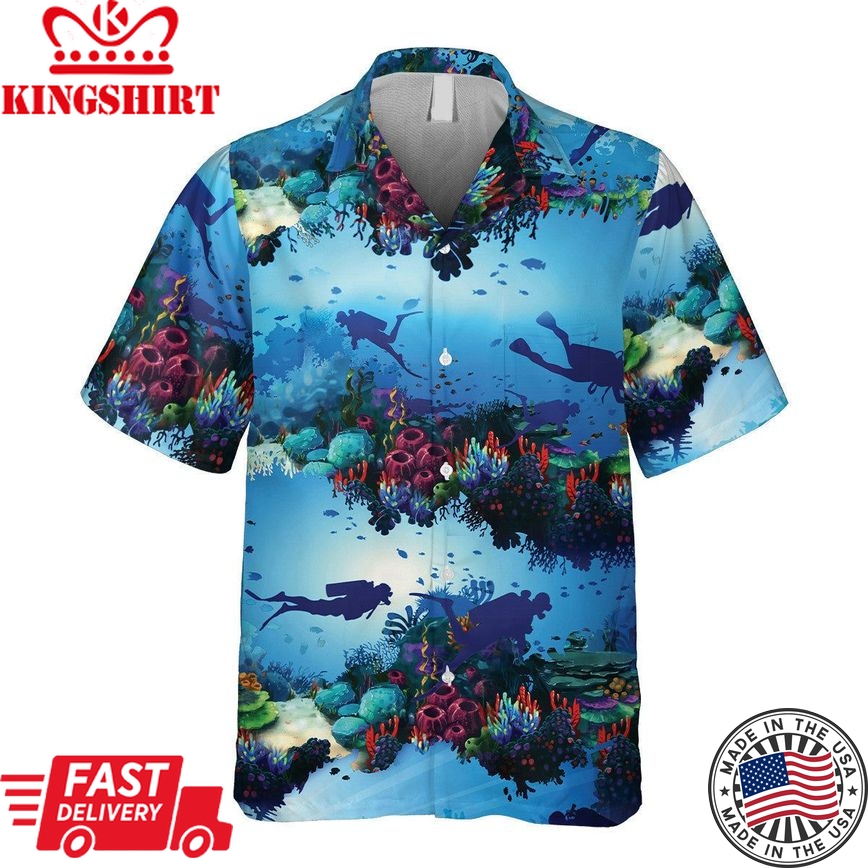 Scuba Diving Light Ocean Pocket Trendy Hawaiian Shirt