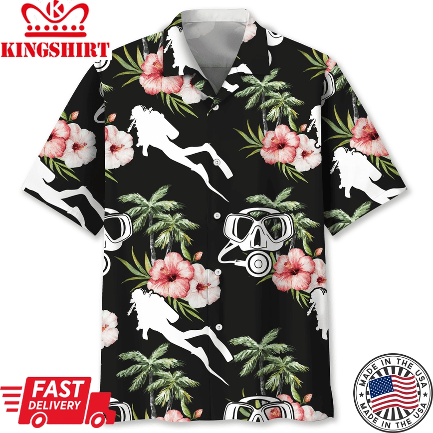 Scuba Diving Nature Flower Trendy Hawaiian Shirt