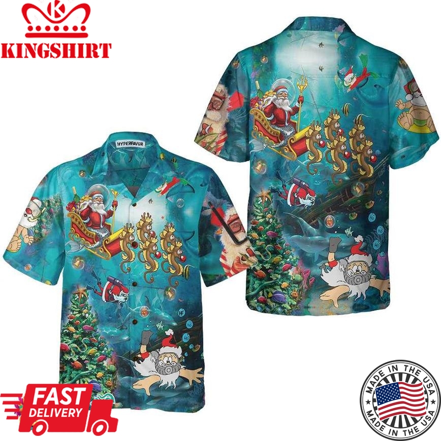 Scuba Diving Santa Claus Christmas Undersea Hawaiian Shirt, Unique Gift For Christmas