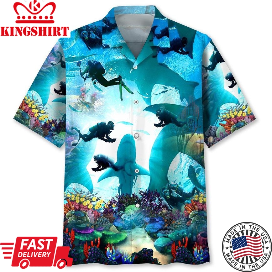 Scuba Diving Shark Trendy Hawaiian Shirt