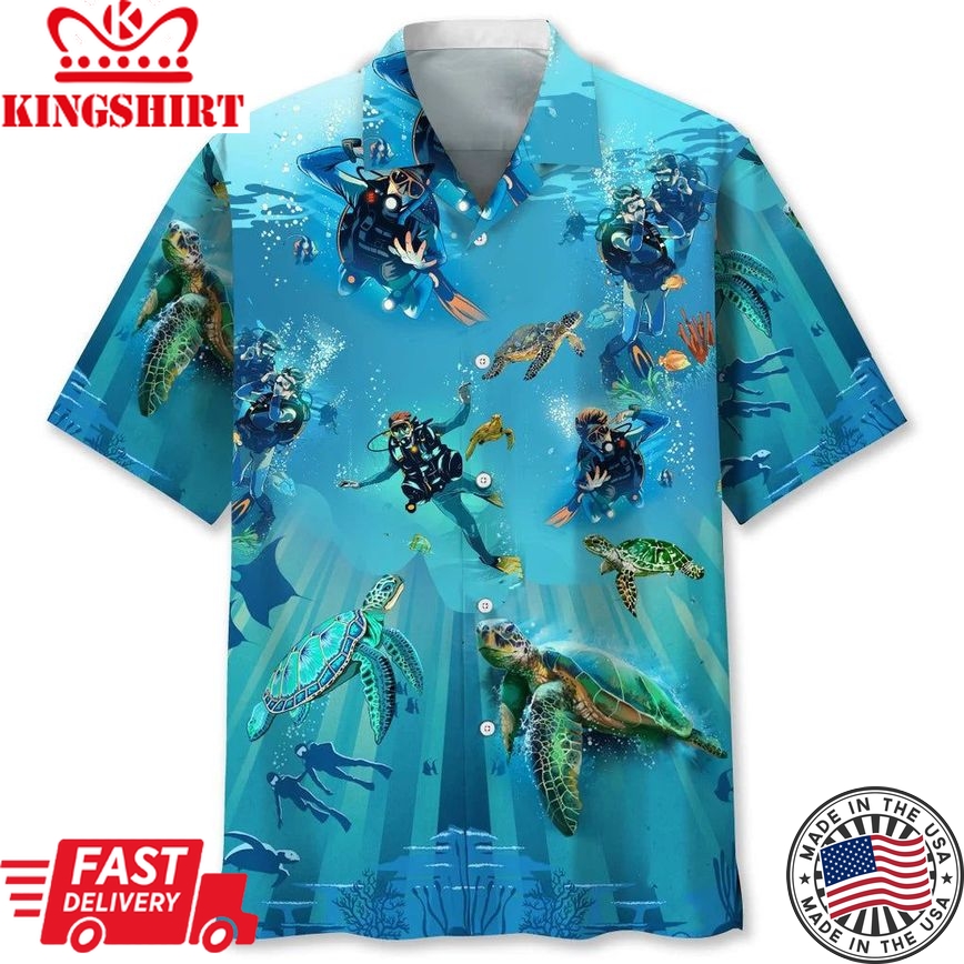 Scuba Diving Turtle Trendy Hawaiian Shirt