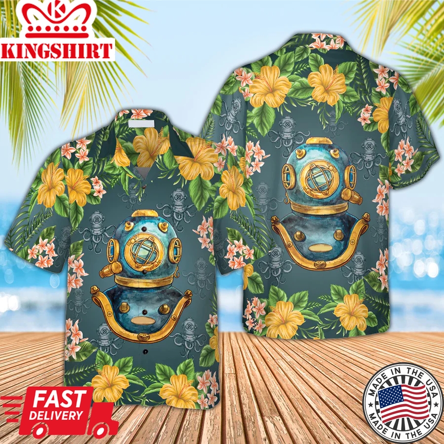 Scuba Diving Vintage Helmet Trendy Hawaiian Shirt, Summer Trendy Hawaiian Shirt For Men And Women