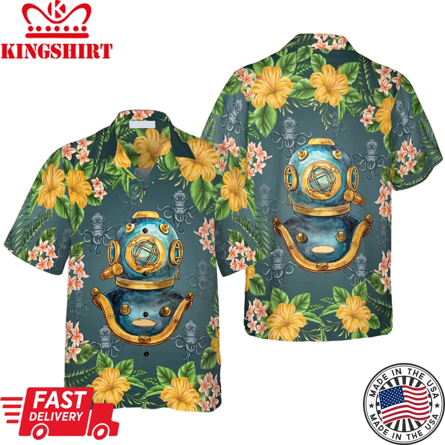 Scuba Diving Vintage Helmet Trendy Hawaiian Shirt, Trendy Hawaiian Shirt For Men And Women