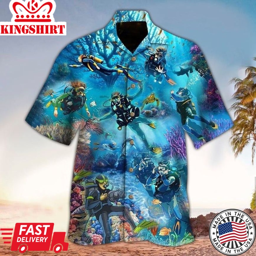 Scuba Driving Apparel, Scuba Button Up Shirt, Scuba Trendy Hawaiian Shirt, Perfect Scuba Clothing