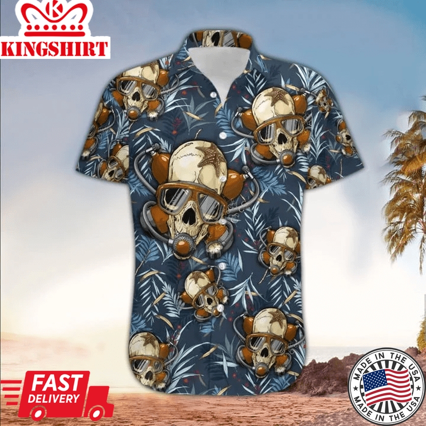 Scuba Driving Skull Trendy Hawaiian Shirt, Perfect Scuba Clothing