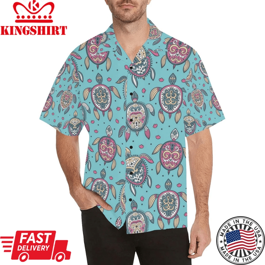 Sea Turtle Art Pattern Trendy Hawaiian Shirt, Turtle Lover Trendy Hawaiian Shirt For