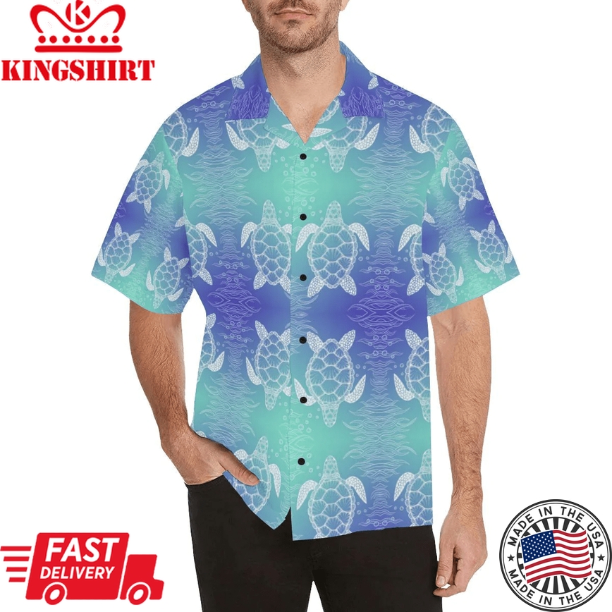 Sea Turtle Draw Trendy Hawaiian Shirt, Turtle Lover Trendy Hawaiian Shirt For