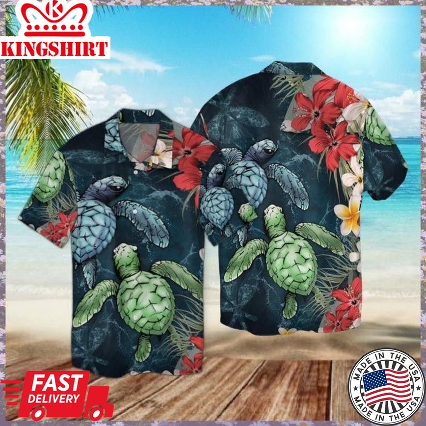 Sea Turtle Floral Trendy Hawaiian Shirt