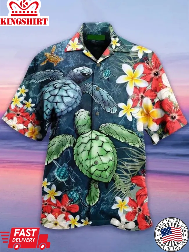 Sea Turtle Flowers Trendy Hawaiian Shirt