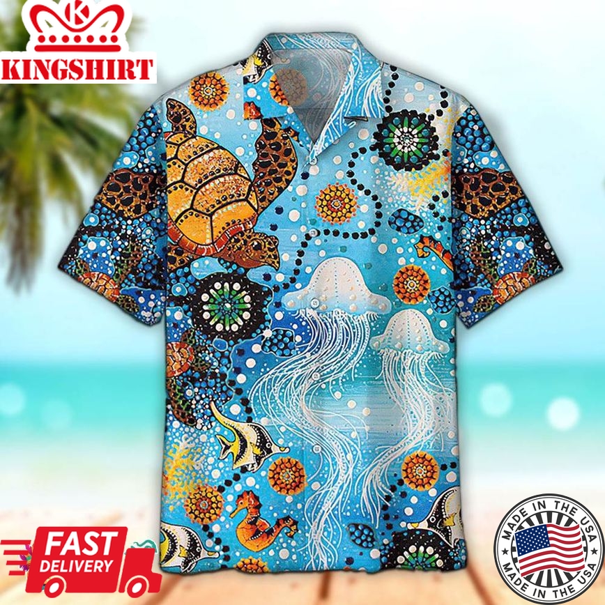 Sea Turtle Hawaiian Shirt Sea Turtle & Jellyfish Aloha Shirt, Aloha Hawaiian Shirts