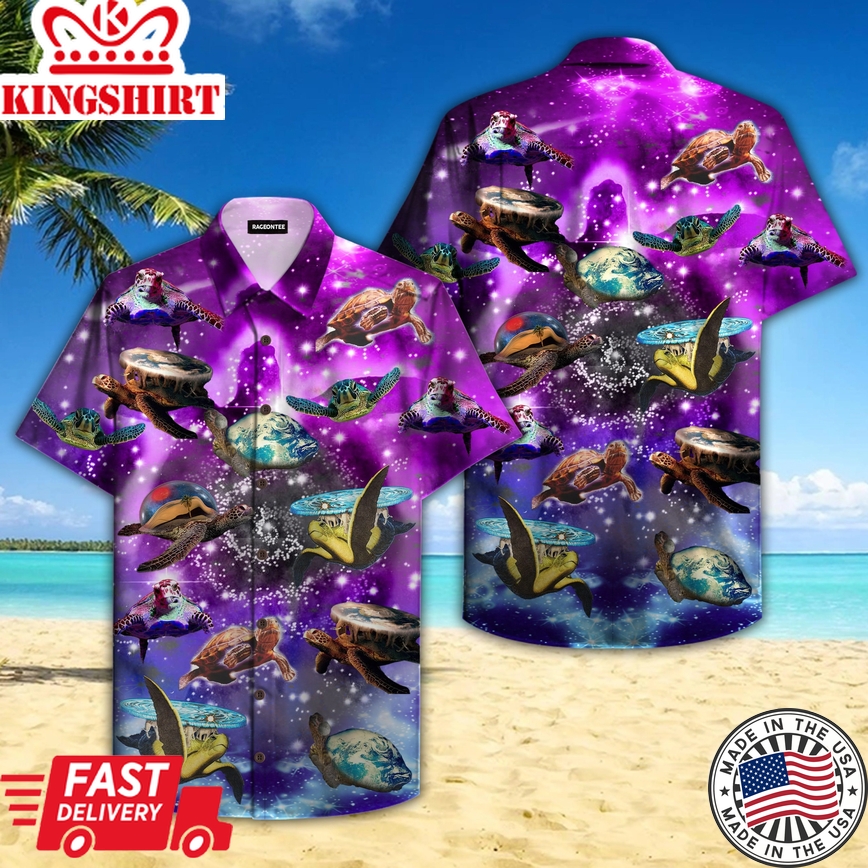 Sea Turtle In Outer Space Galaxy Trendy Hawaiian Shirt