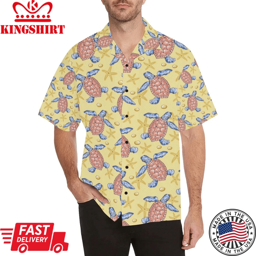 Sea Turtle Pattern Print Design Trendy Hawaiian Shirt, Turtle Lover Trendy Hawaiian Shirt For