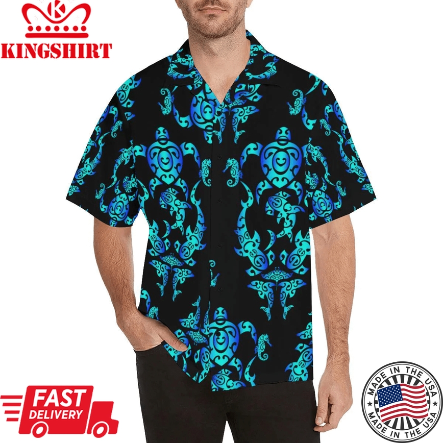 Sea Turtle Polynesian Tribal Hawaiian Trendy Hawaiian Shirt, Turtle Lover Trendy Hawaiian Shirt For