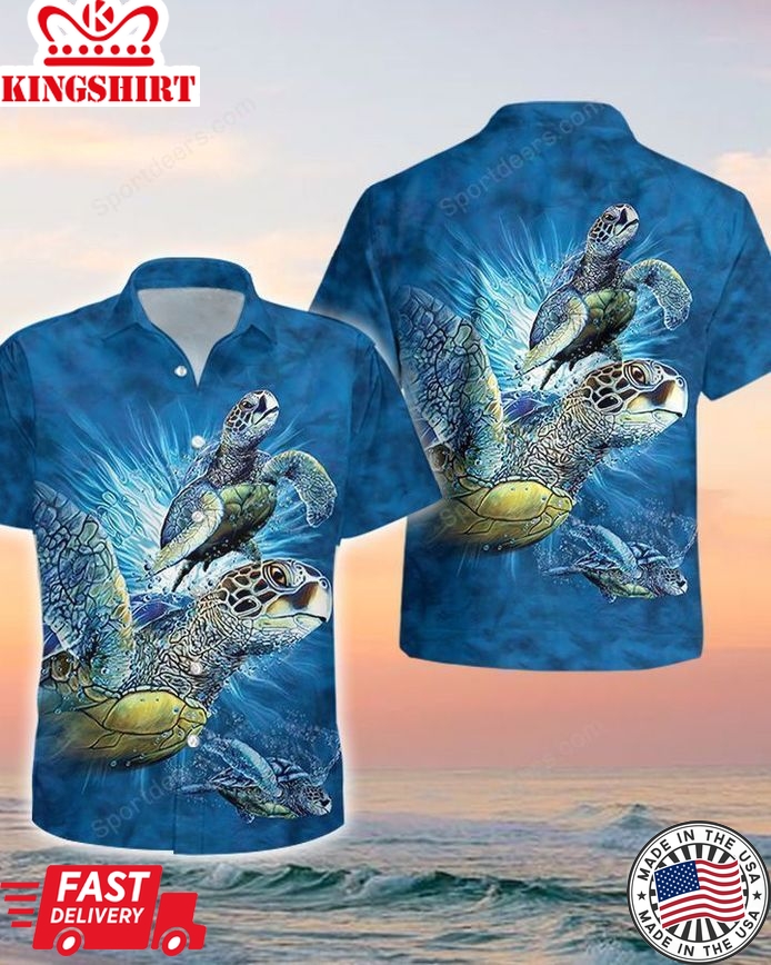 Sea Turtle Trendy Hawaiian Shirt, Summer Gift, Trendy Hawaiian Shirts For Men, Aloha Beach Shirt