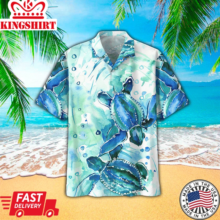 Sea Turtle Trendy Hawaiian Shirt, Trendy Hawaiian Shirts For Men Short Sleeve Aloha Beach Shirt