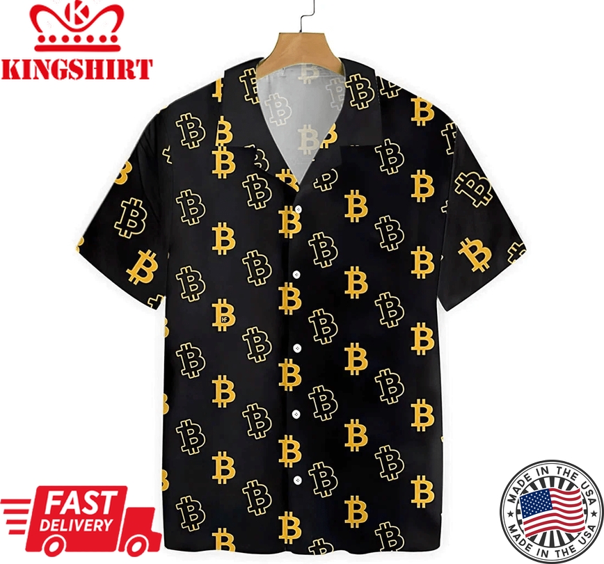 Seamless Bitcoin Summer Clothes Trendy Hawaiian Shirt, Button Up Aloha Shirt For Men, Women