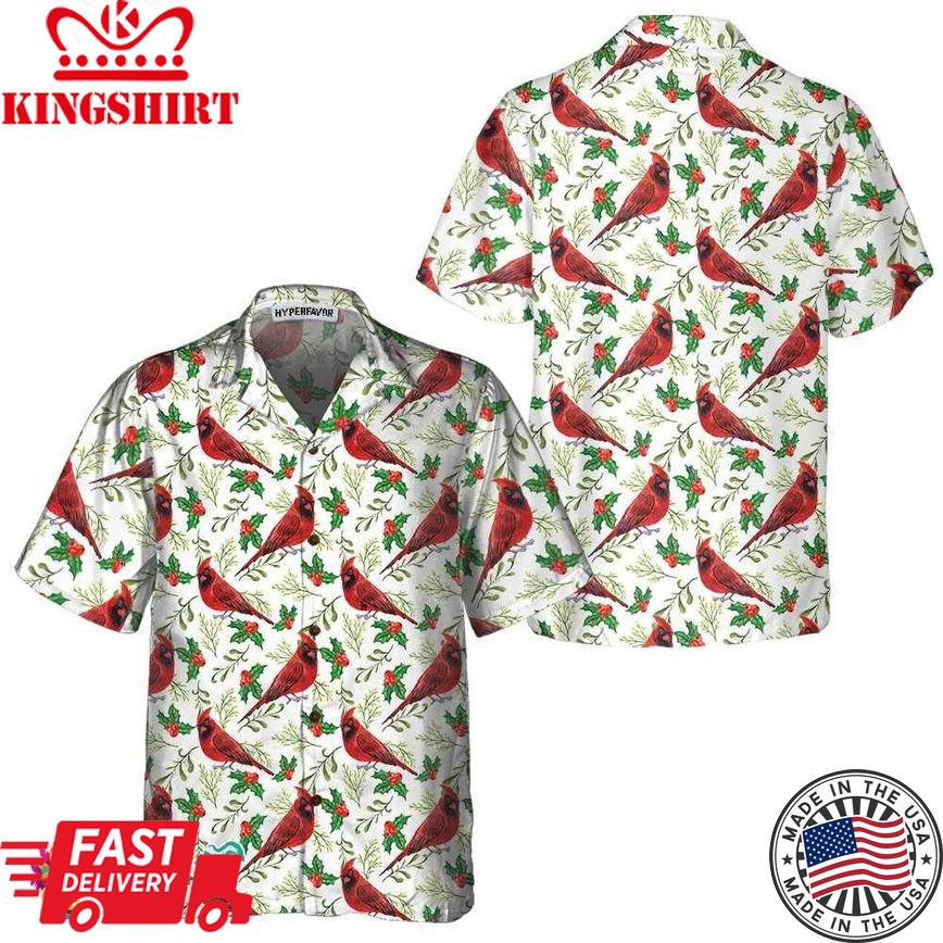 Seamless Christmas Pattern Red Cardinal Hawaiian Shirt, Funny Christmas Shirt, Gift For Christmas