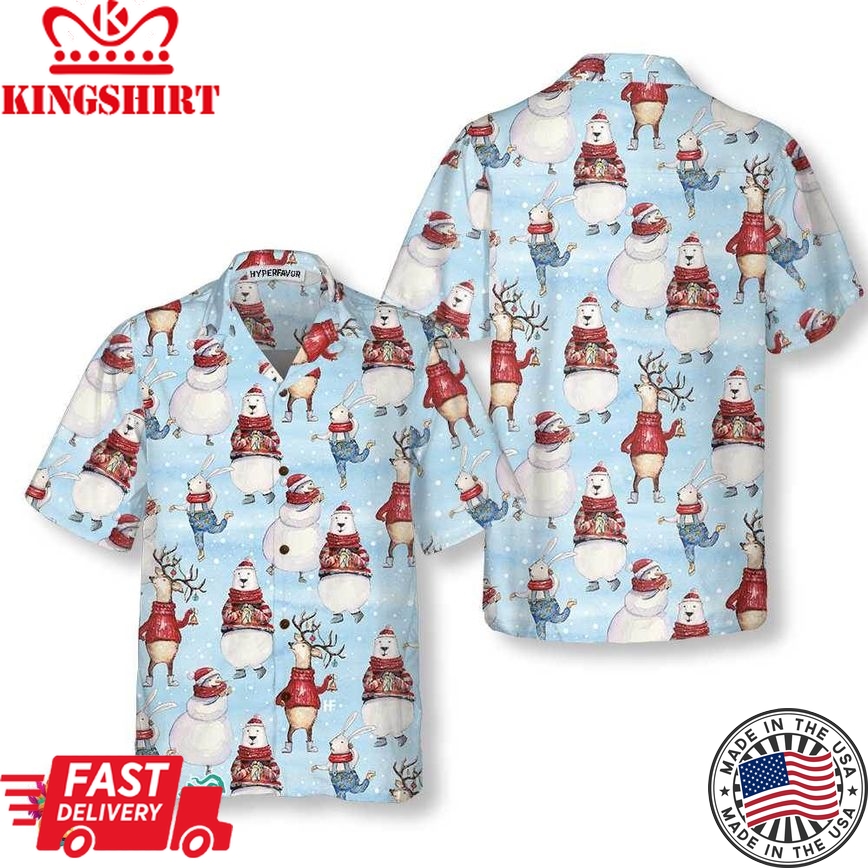 Seamless Christmas Pattern With Bunny And Snowman Christmas Hawaiian Shirt