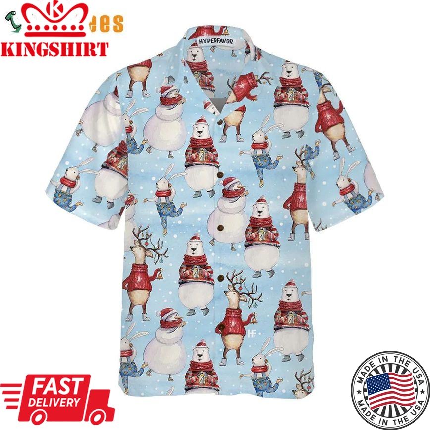 Seamless Christmas Pattern With Bunny And Snowman, Xmas Trendy Hawaiian Shirt Perfect Gifts For Your Loved Ones