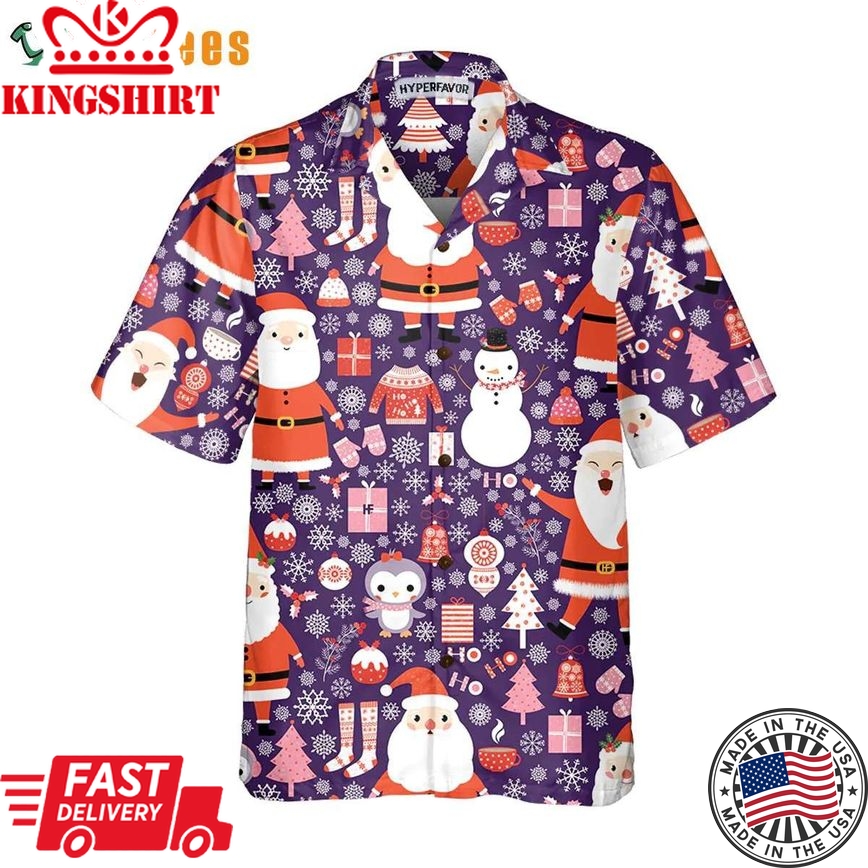 Seamless Christmas Pattern With Santa Claus, Xmas Trendy Hawaiian Shirt Perfect Gifts For Your Loved Ones