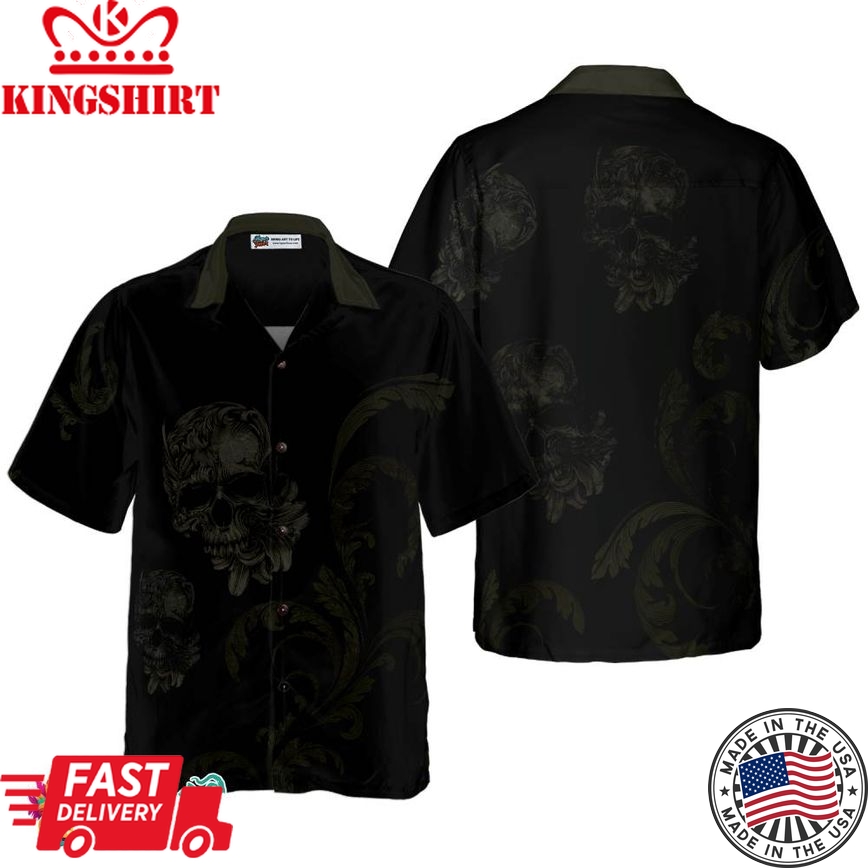 Seamless Gothic Skull Goth Hawaiian Shirt, Black Hawaiian Shirt For Men