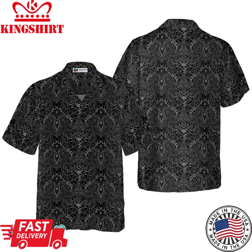 Seamless Gothic Skull Pattern Goth Hawaiian Shirt