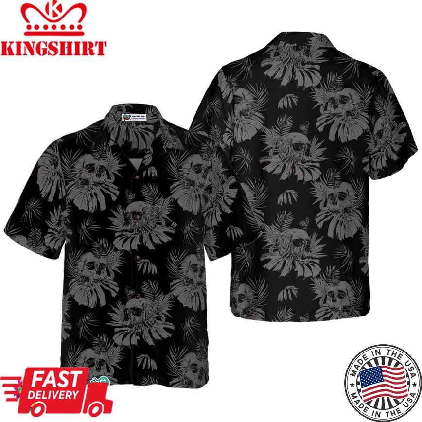 Seamless Gothic Skull With Butterfly Goth Men Hawaiian Shirt