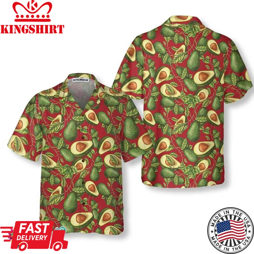 Seamless Pattern Of Fresh Avocados Hawaiian Shirt, Funny Avocado Shirt, Short Sleeve Avocado Print Shirt