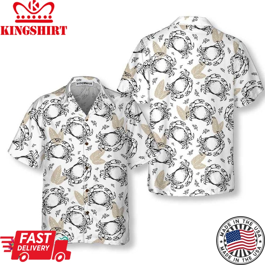 Seamless Pattern With Crabs And Leaves Hawaiian Shirt, Unique Crab Shirt, Crab Print Shirt For Adults