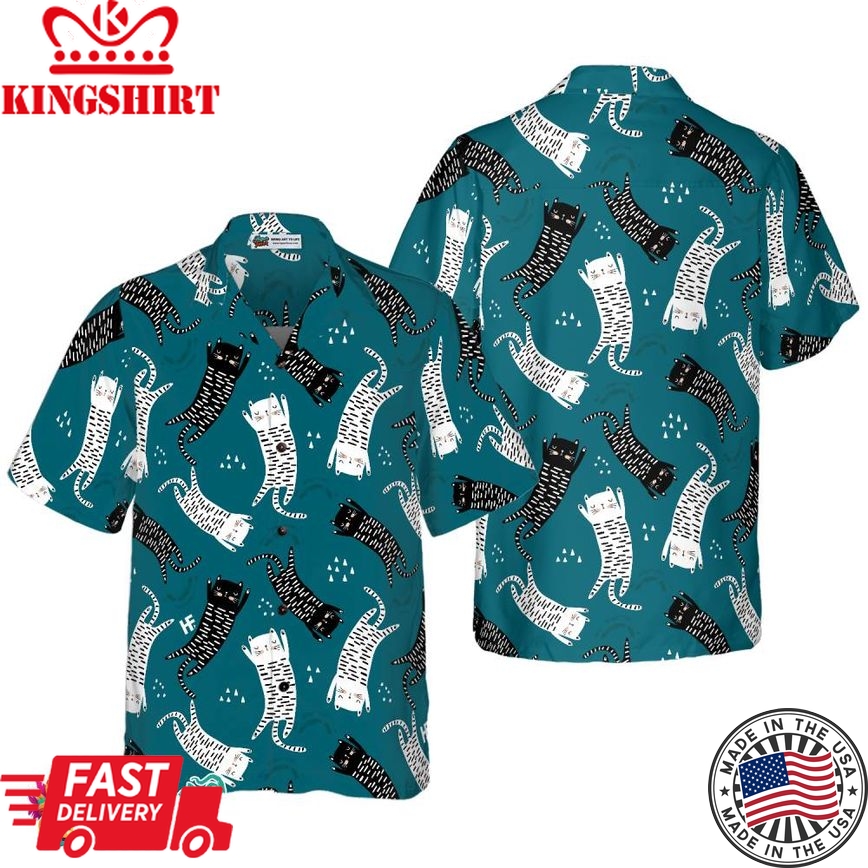 Seamless Pattern With Funny Cats Hawaiian Shirt