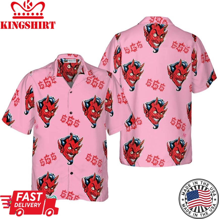 Seamless Red Devil Face Hawaiian Shirt