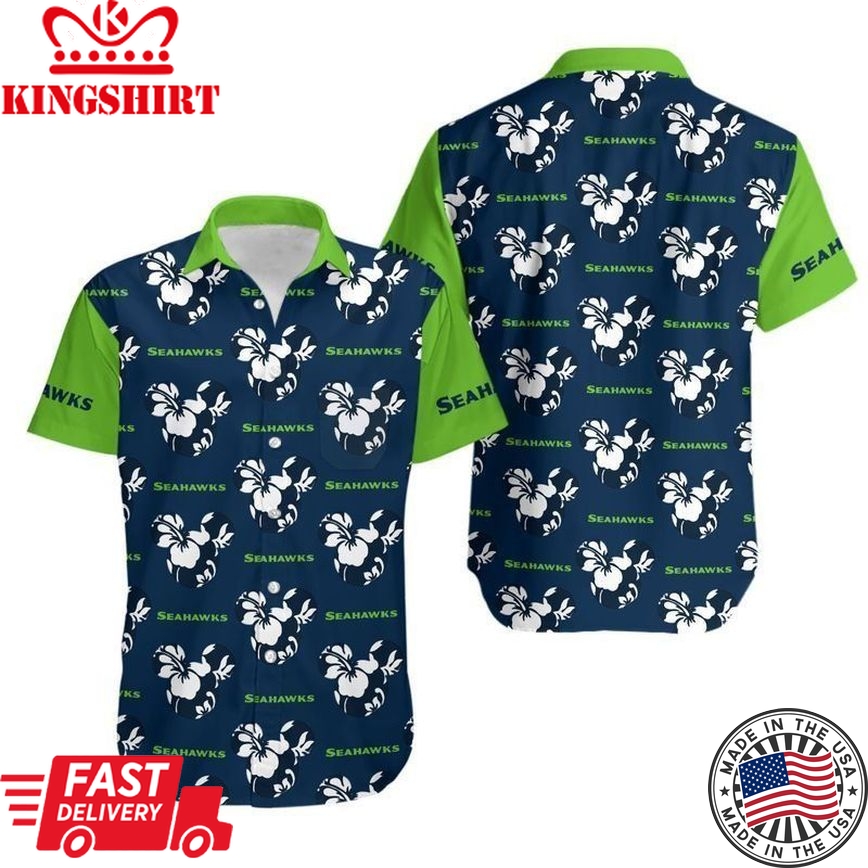 Seattle Seahawks Mickey And Flowers Hawaii Shirt And Shorts Summer Collection