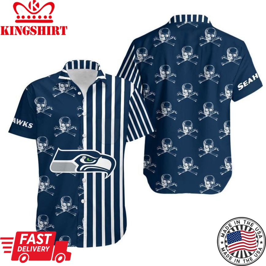 Seattle Seahawks Stripes And Skull Hawaii Shirt And Shorts Summer Coll