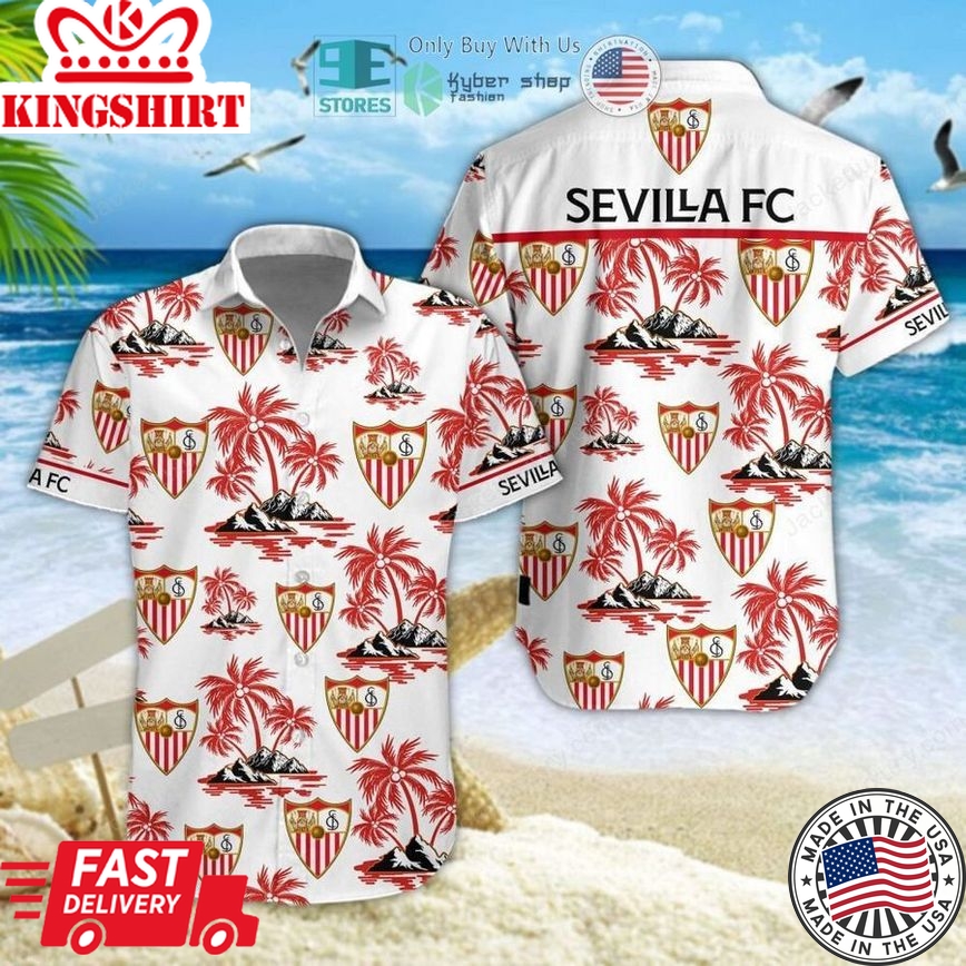 Sevilla Fc Coconut Tree White Trendy Hawaiian Shirt Aloha Shirt