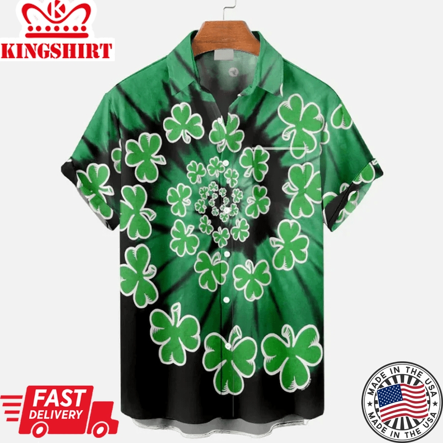 Shamrock St. Patrick's Day Short Sleeve Trendy Hawaiian Shirt, St. Patrick's Day Shirt, Shamrock Trendy Hawaiian Shirt