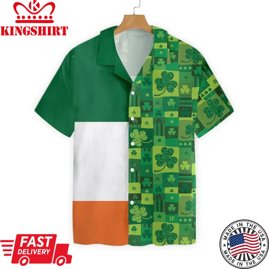 Shamrock Trendy Hawaiian Shirt, St Patrick's Day, Luck Of The Irish, Aloha Shirt, Tropical Shirt, Men's Casual Shirt