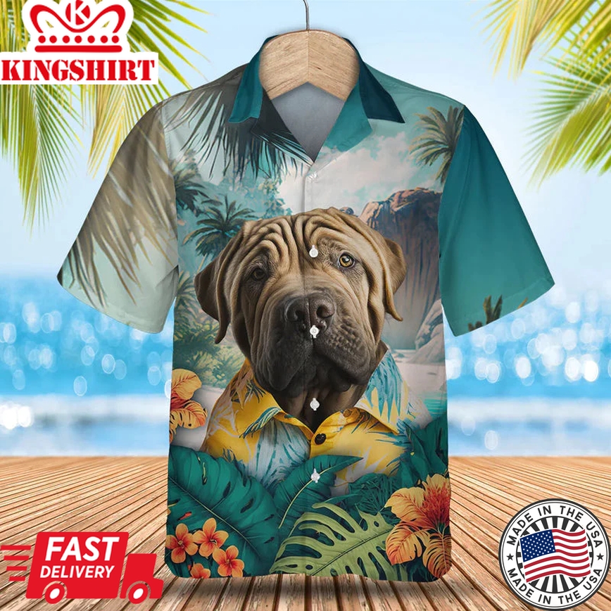 Shar Pei 3D Tropical Trendy Hawaiian Shirt New, Dog Lover Trendy Hawaiian Shirt, Summer Trendy Hawaiian Shirt For Men And Women