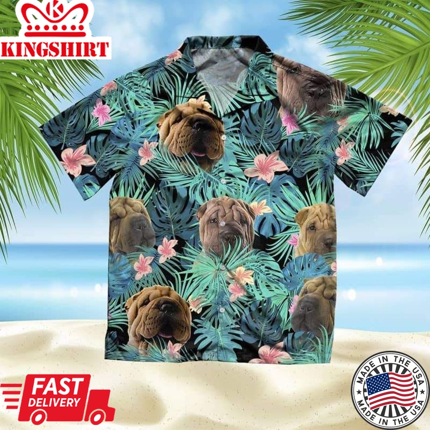 Shar Pei Trendy Hawaiian Shirt, Dog Summer Leaves Trendy Hawaiian Shirt, Unisex Print Aloha Short Sleeve Casual Shirt Summer Gifts